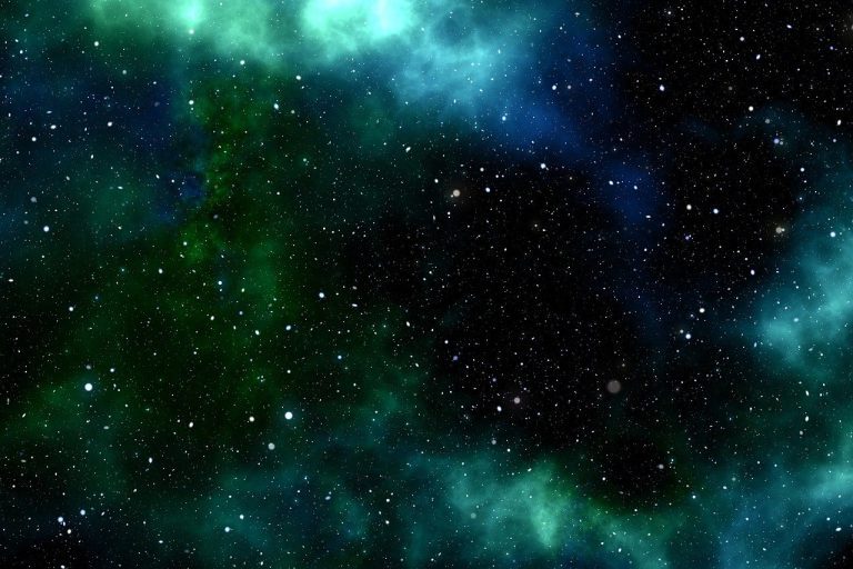 Outer space rendering with green nebula